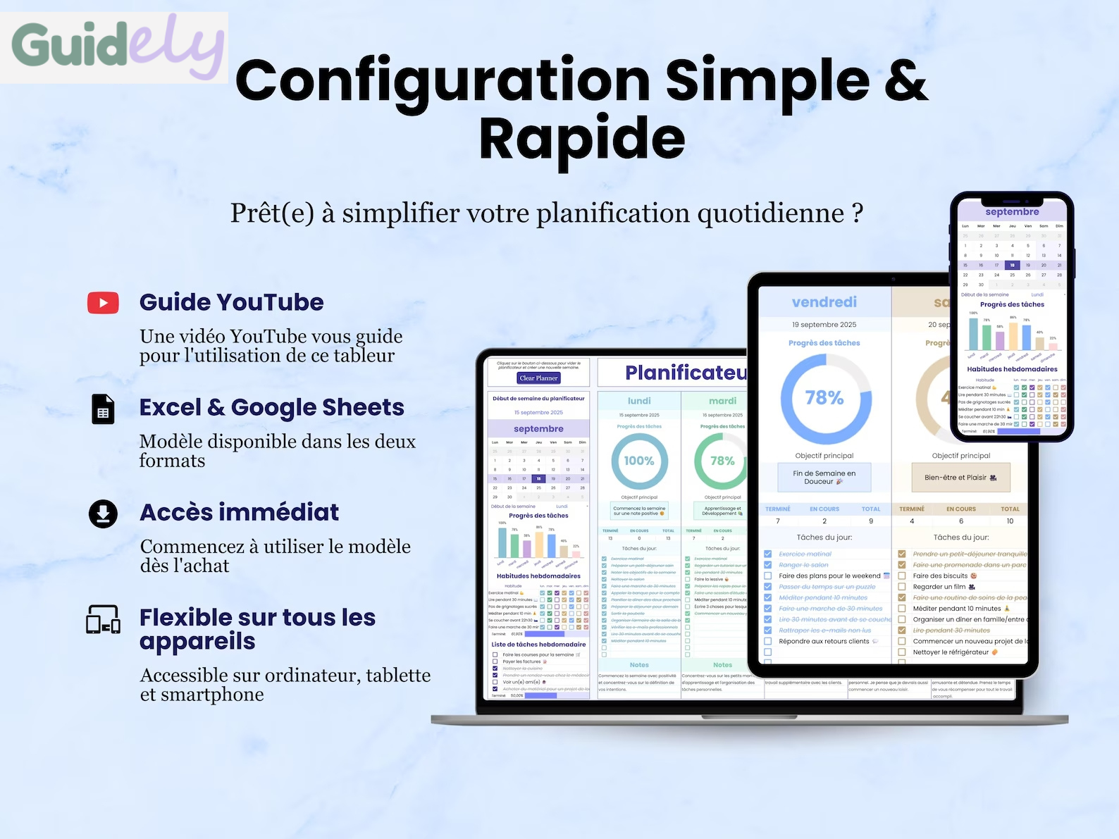 Planificateur Hebdomadaire & Journalier, Suivi des tâches, To-Do List, Checklist Quotidienne, Suivi Habitudes, Agenda Google Sheets, Excel - Image 2
